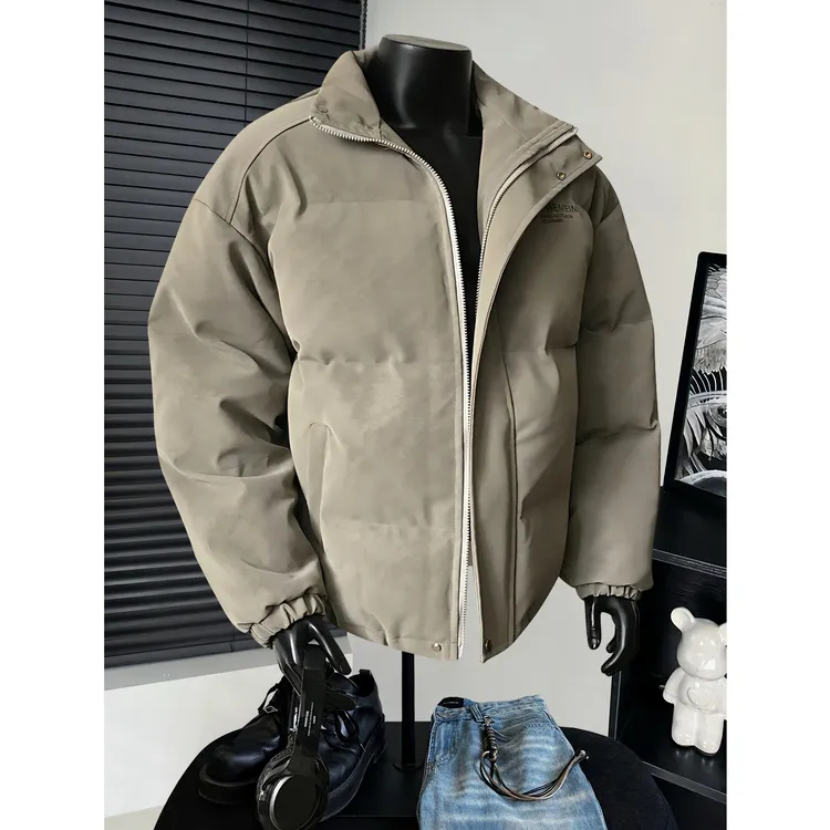 冬季美式立领棉服男加厚纯色PU皮棉外套保暖情侣百搭面包服棉衣