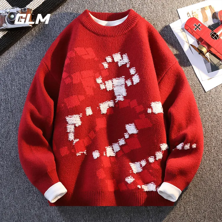 集团品牌GLM除夕新年大红安哥拉红色本命蛇年春节年会厚毛衣 男女