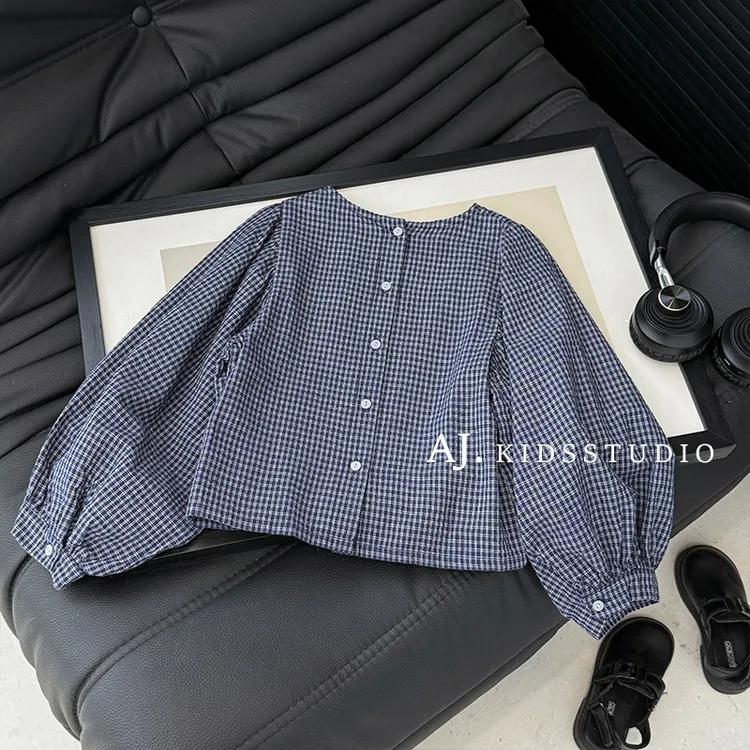 【韩女泡泡格】阿卷秋装儿童洋气格纹百搭宽松休闲风衬衫MPG6704