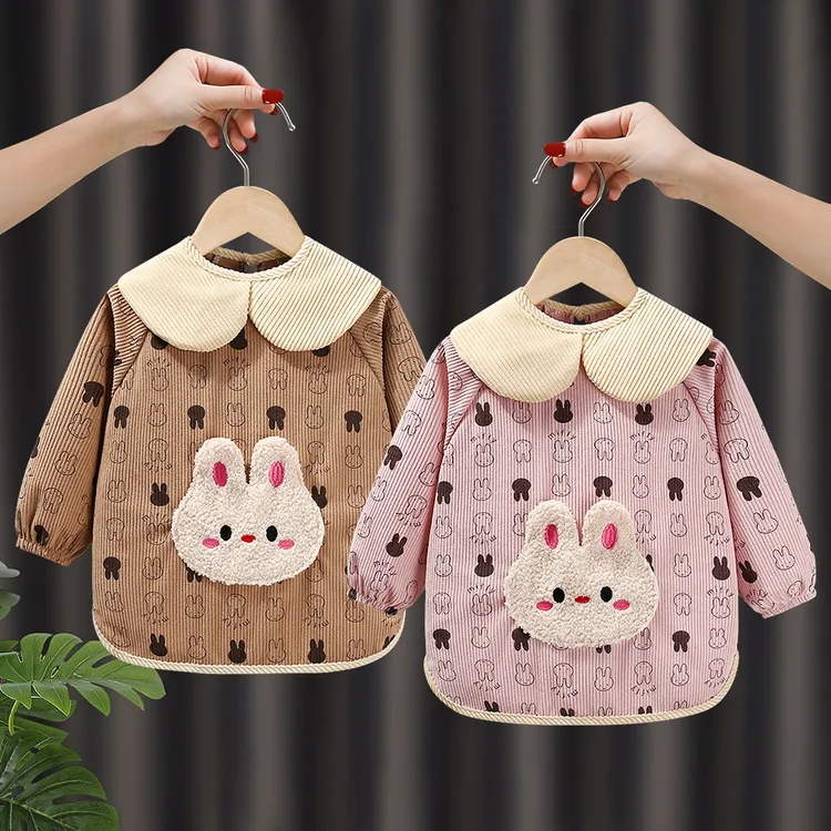 秋冬儿童罩衣宝宝吃饭围兜防水防脏男女婴幼儿反穿衣长袖护衣围裙