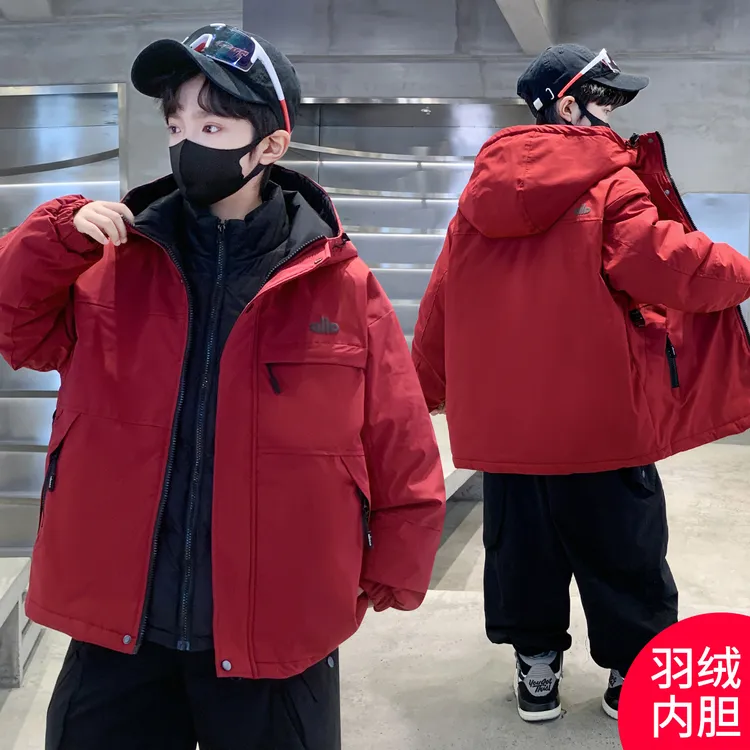 男童冲锋衣羽绒服2025新款冬装加厚三合一初中生户外防风防水外套