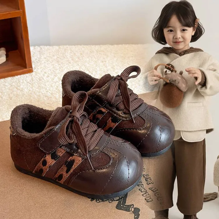 软底复古加绒防滑保暖加厚百搭韩版秋冬丹麦日记儿童棉鞋女童豹纹