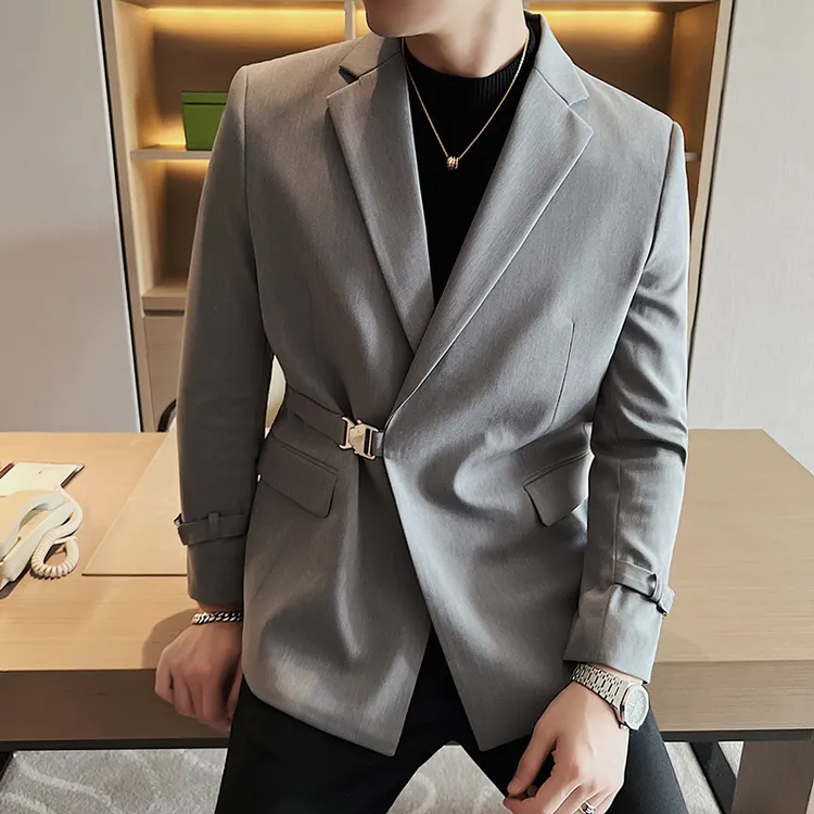 男士新款个性痞帅休闲西服设计英伦西上衣质感潮流修身装外套