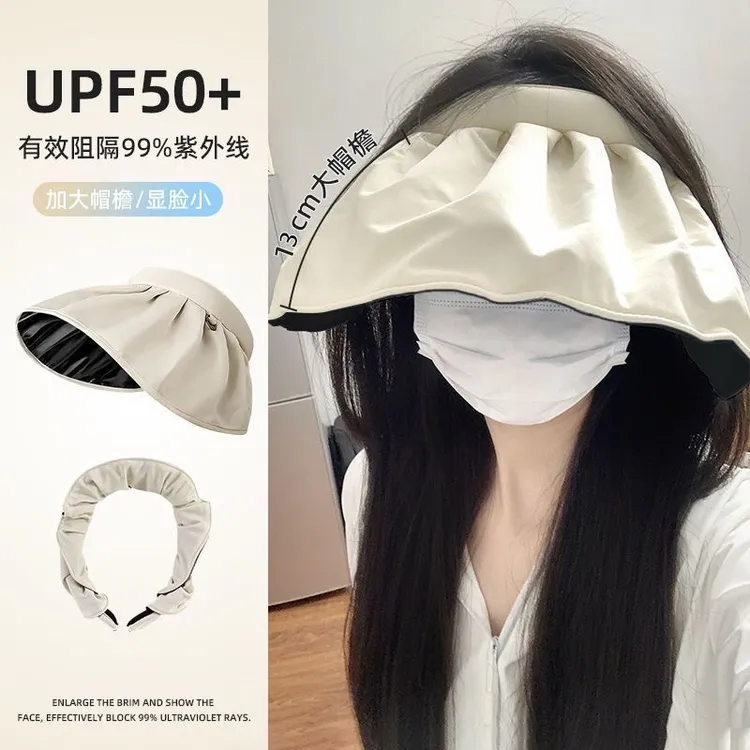 ins夏季黑胶防晒贝壳帽户外骑车便携发箍防晒帽女士沙滩大檐帽