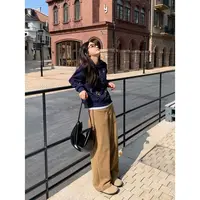 YO定制秋冬慵懒遮肉微弧形灯芯绒阔腿裤小个子复古显瘦无弹休闲裤