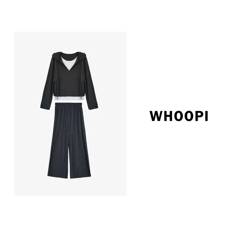 【Whoopi】【舒适区】松弛慵懒连帽假两件上衣休闲裤长裙三件套
