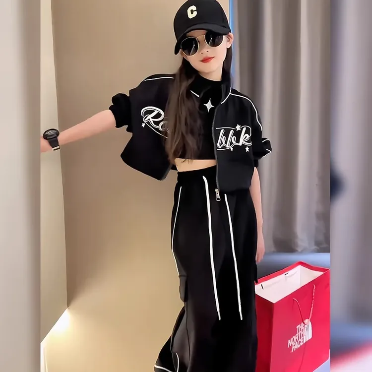 女童套装春秋超酷街舞2025新款潮儿童春装网红休闲两件套时髦洋气