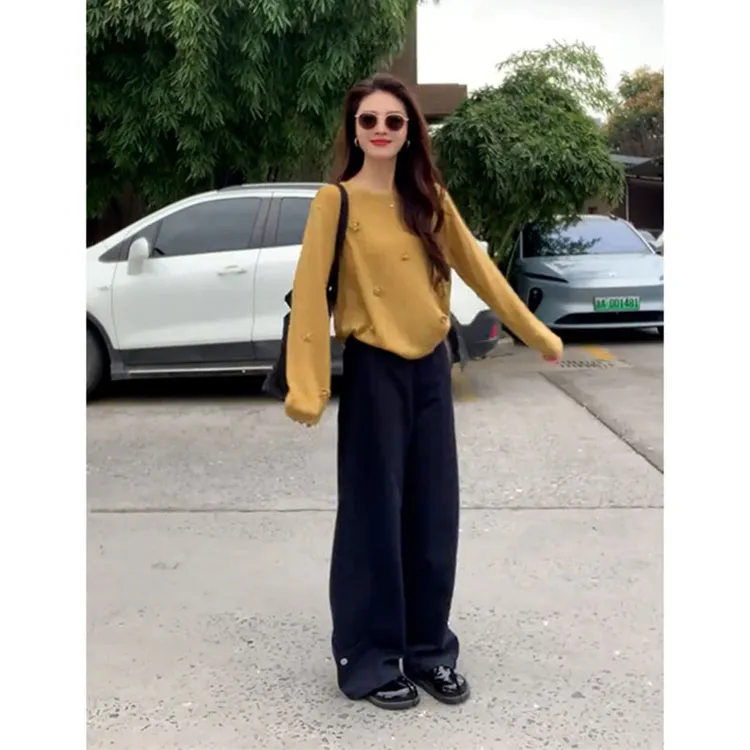 巨好看早秋季一整套韩系气质显瘦穿搭针织上衣休闲裤两件套装女