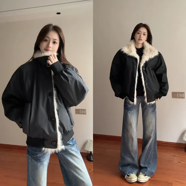 座山雕外套男款冬季保暖加棉加厚pu皮短款棉服潮牌美式复古棉衣潮