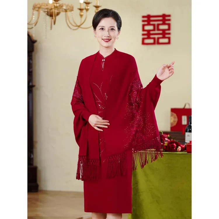 喜婆婆配旗袍披肩婚宴妈妈礼服加厚外搭秋冬婚礼外披2025新款斗篷