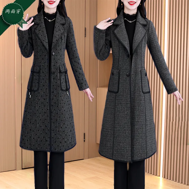 风衣外套女2025新款早秋轻奢时尚洋气修身中长款波点两面穿大衣