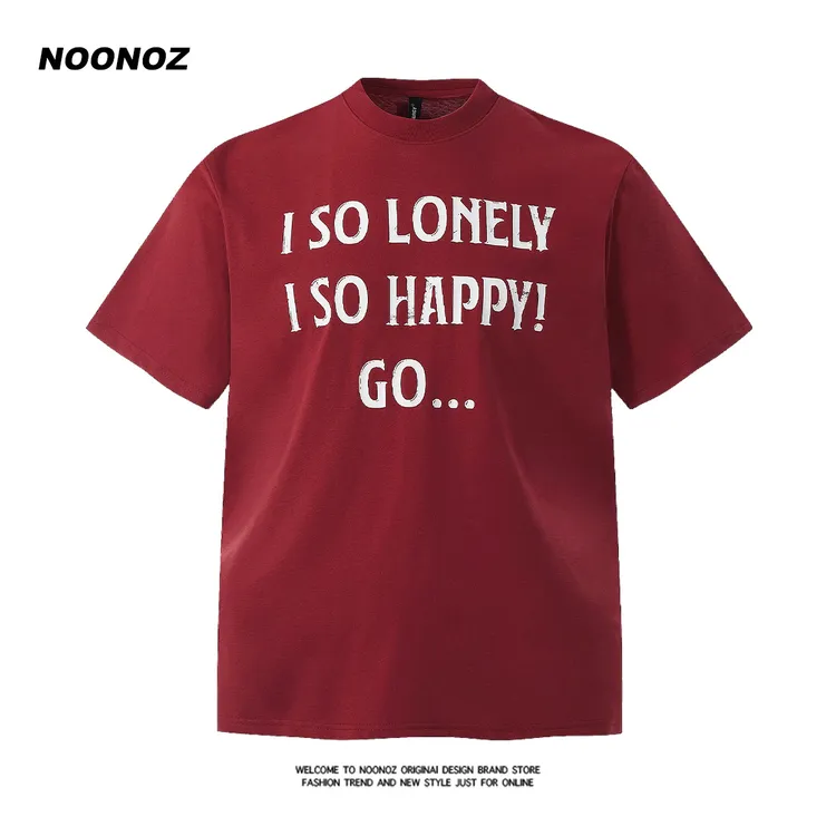 NOONOZ短袖T恤男夏季美式复古字母印花宽松潮牌小领口休闲半袖
