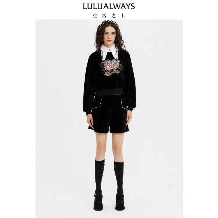 LULUALWAYS 25冬季新款时尚洋气厚款假两件套头宽松卫衣女OQD2003