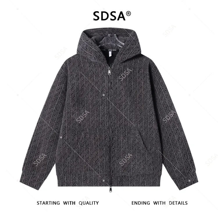 SDSA男士秋冬新款痞帅男装重磅绒毛提花开衫拉链抽绳连帽卫衣百搭