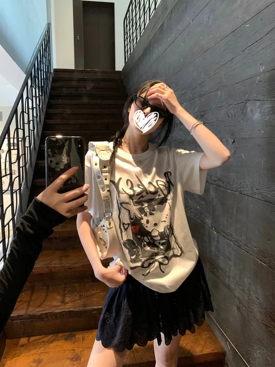 新款夏季奶酷摇滚Kitty限量版宽松圆领T恤#5020