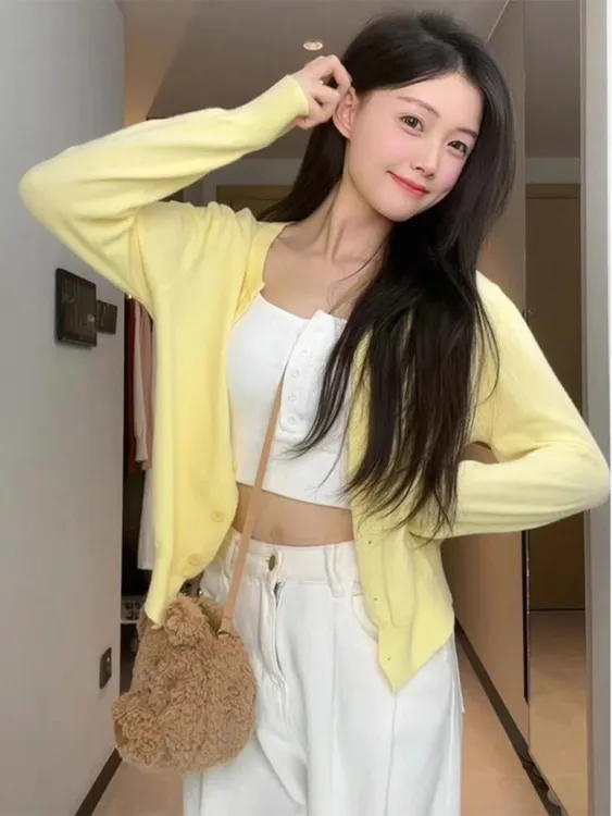 【现货】早秋款百搭软糯糯针织开衫上衣2025年新款女秋冬纯色韩版