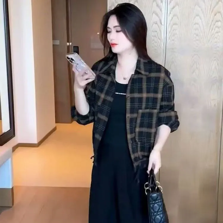 时尚格子短款外套女2025秋季新款洋气减龄宽松显瘦小个子气质衬衫