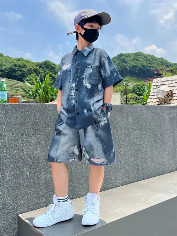 高甜痞帅梨涡童装「夏日觉醒」男童衬衫洋气套装夏装游泳衣儿童男童