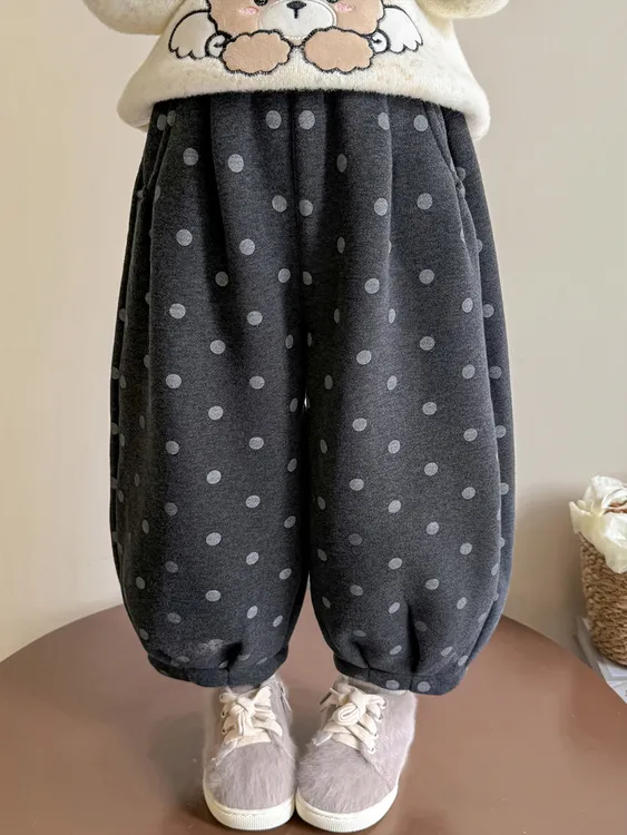 小女孩洋气圆点秋冬季外穿一体绒休闲裤宝宝2025新款加厚裤子冬装