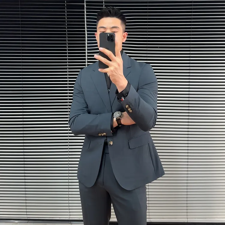 春秋薄款西装套装男商务休闲西服两件套时尚帅气痞帅修身男士潮