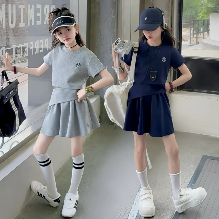 女童套装夏季2025新款儿童夏装薄款短袖不规则短裙两件套洋气时髦