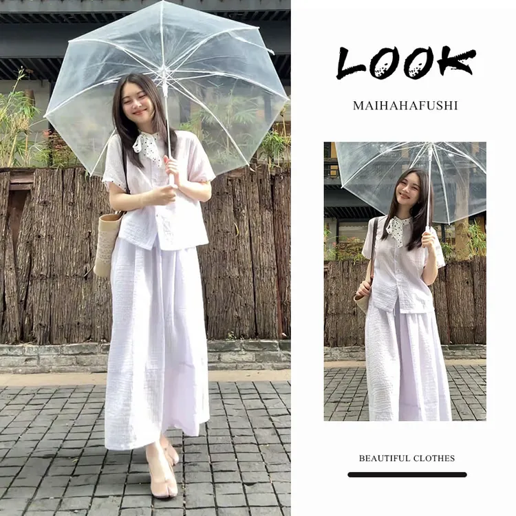 夏季一整套女装2025新款韩版温柔显瘦短袖衬衫高腰半身裙两件套装