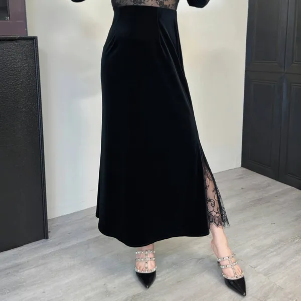 【魅惑】秋冬新款拼接蕾丝气质百搭显瘦大码鱼尾半裙A152