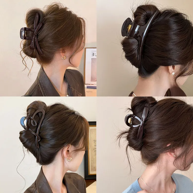 复古气质高级感巧克力色百搭发夹女小众设计大号盘发抓夹鲨鱼夹子
