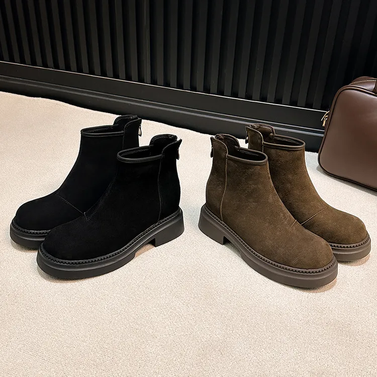 短靴女2024年秋冬新款内增高保暖加绒棉鞋百搭真皮磨砂马丁靴女靴