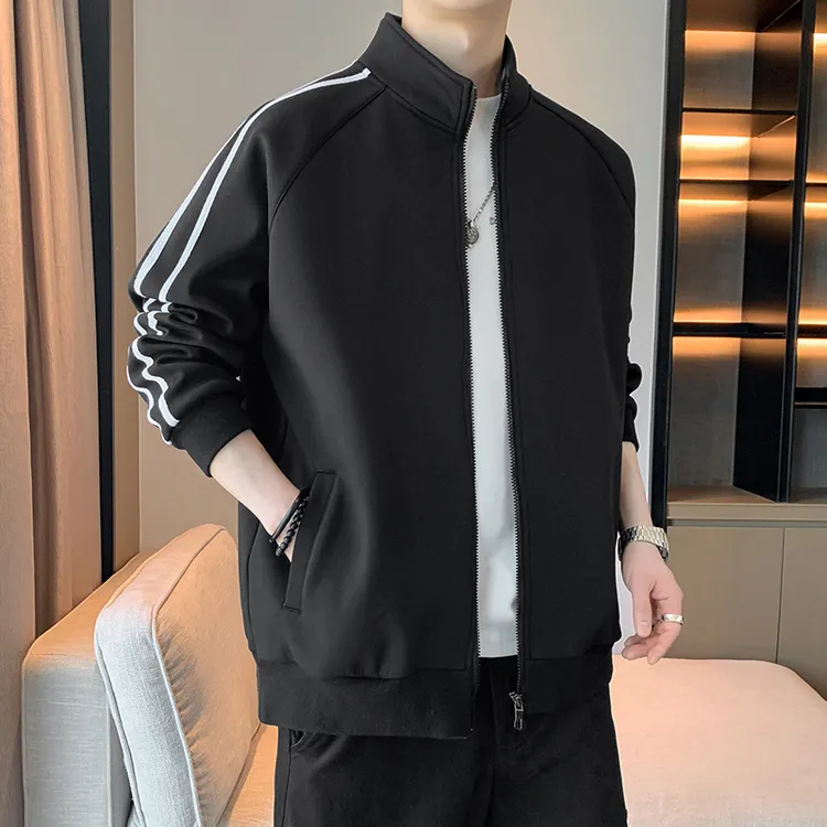 百搭秋冬男士加厚卫衣开衫潮流运动长袖立领上衣男士春秋纯色卫衣