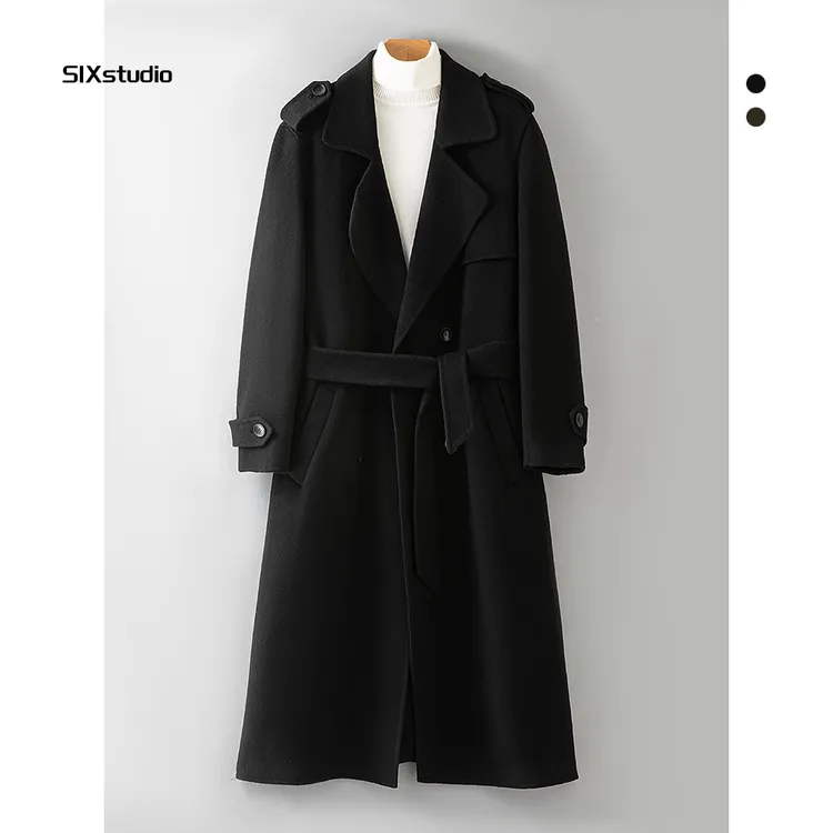 长款过膝双面呢羊毛大衣男设计师秋冬男士修身翻领毛呢外套86740