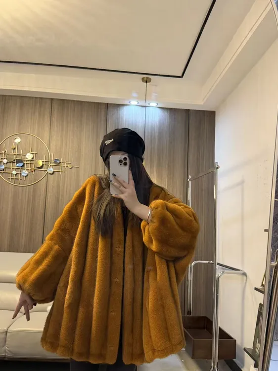 人造皮草 【KK】琥珀流年韩系时尚毛毛外套