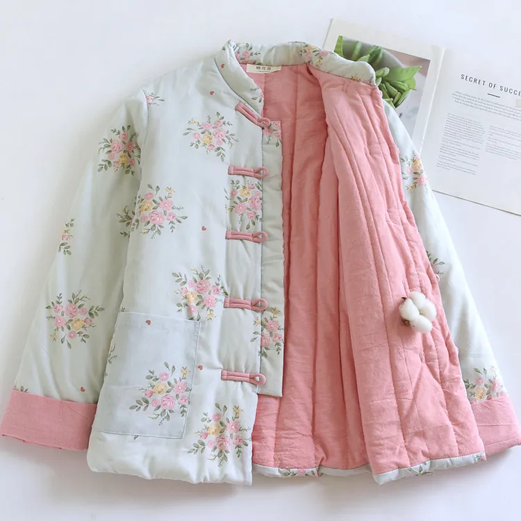 538秋冬季纯手工棉花袄山东加厚棉服省服新中式50老年人红色毛衣