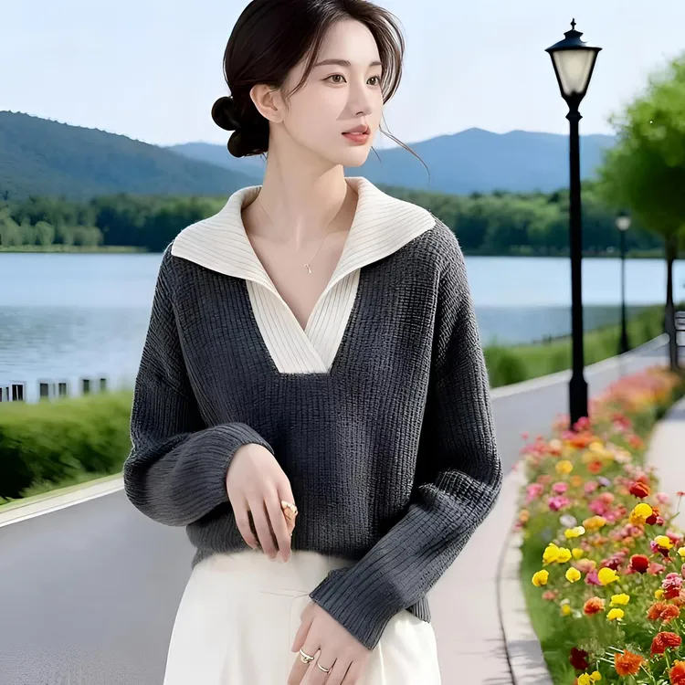 2025秋季新款内搭打底针织衫慵懒风高级感灰色套头软糯毛衣