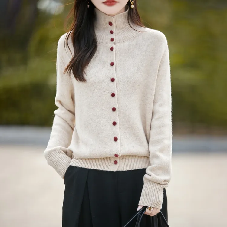 品牌正品大码女装厚款长袖羊毛针织衫开衫女上衣时尚保暖立领毛衣