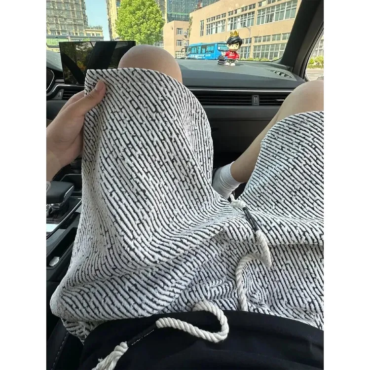 小香风针织短裤男款夏季黑白斑马纹裤子潮牌高级感宽松休闲五分裤