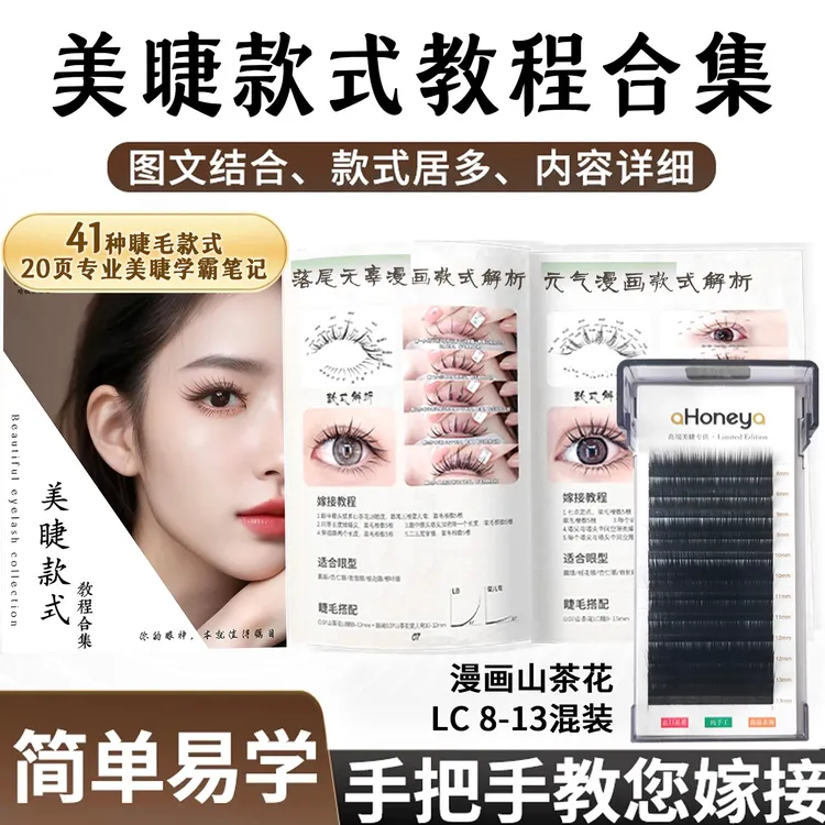 美睫款式教程解析41款睫毛图文解析教程中式美睫画册漫画山茶花LC