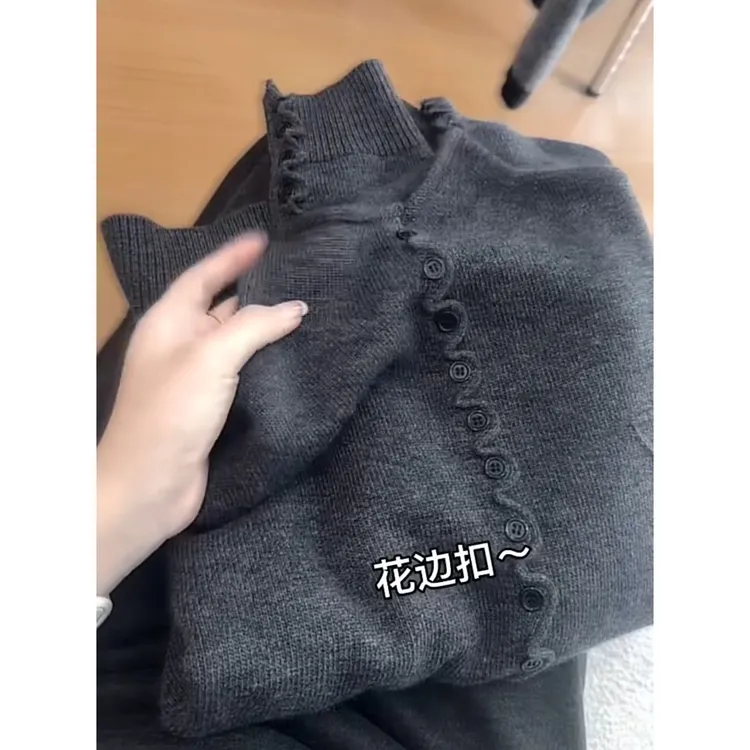 法式INS风女针织慵懒风毛针织衫上衣保暖灰色高级感长袖冬季