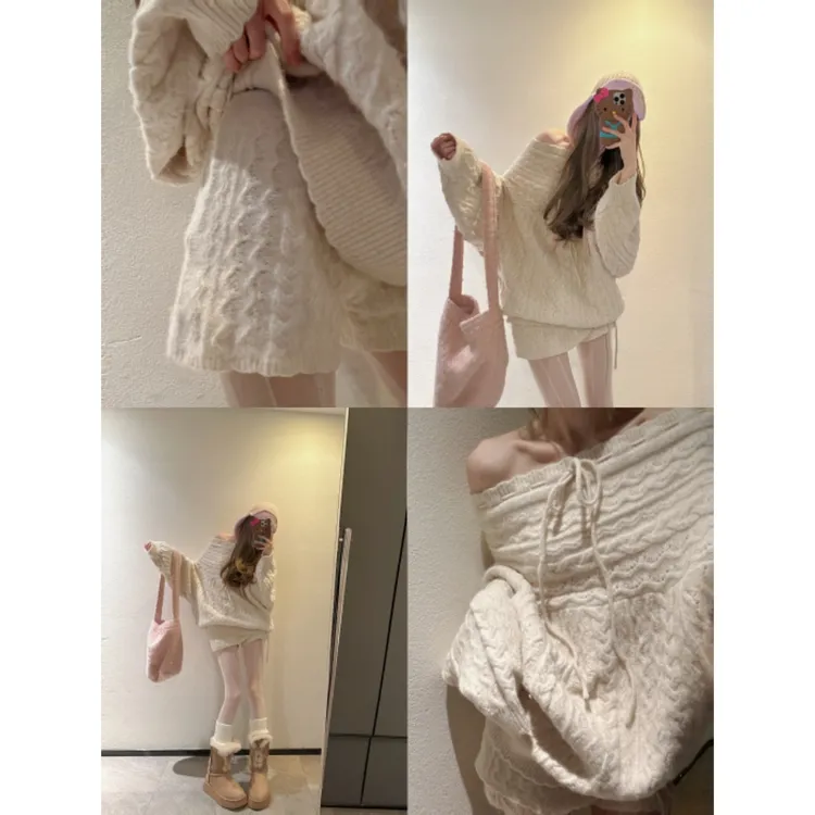 30%羊毛 气质肌理感绞花针织毛衣短裤两件套秋冬温柔甜美时尚套装