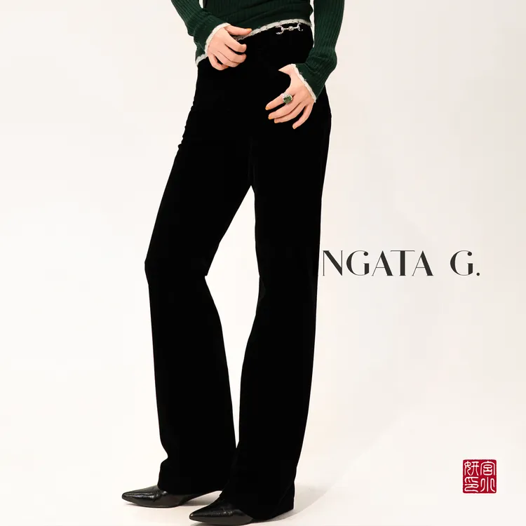 MNGATA G.宫小妍【银扣丝绒裤】早秋新中式穿搭中国风裤子5080803