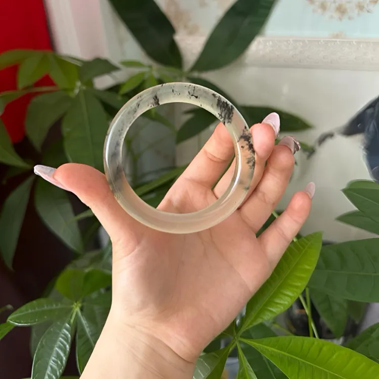 纯天然岫岩玉老料冰飘墨手镯圈口57-58支持全国复检假一赔四