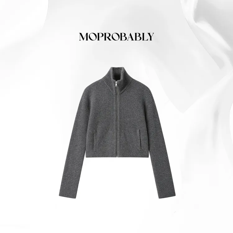 Moprobably贝贝「行素衫」气质百搭拉链针织开衫B5377005