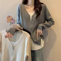 大码韩版假两件长袖针织衫新款秋季小衫微胖mm遮肉显瘦上衣2200-2