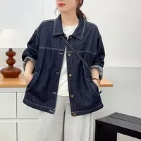 微胖大码秋季新款翻领牛仔外套百搭休闲时尚格子卷袖外套上衣宽松