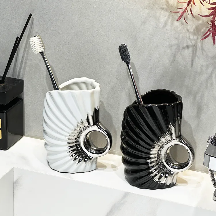 高颜值轻奢高档漱口杯洗漱杯情侣牙刷杯陶瓷刷牙杯子家用牙具套装