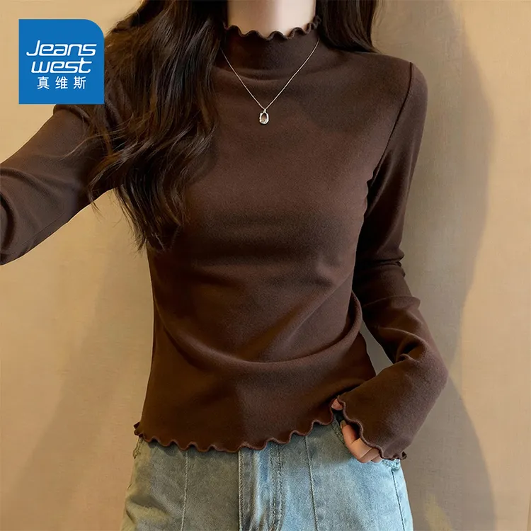 真维斯咖色外穿打底衫女2025新款秋冬季半高领氛围感服饰冬季服饰