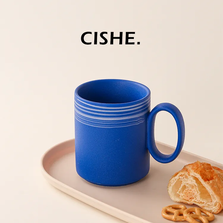 克莱因蓝陶瓷马克杯家用喝水杯时尚高颜值咖啡杯办公室水杯早餐杯