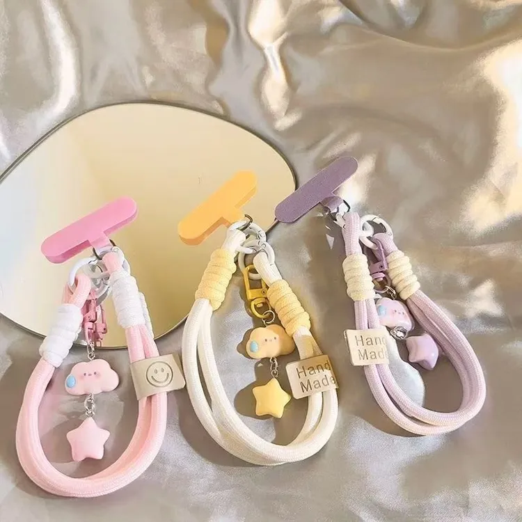 手机挂饰品卡通挂坠手腕绳挂链多功能少女粉无语云朵星相机钥匙链