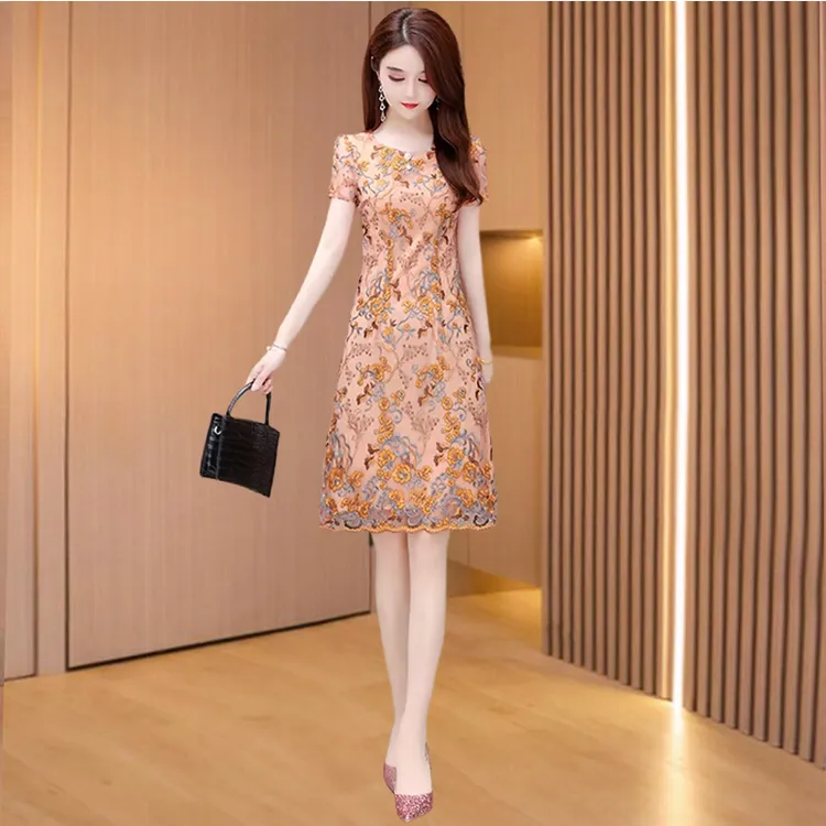 【可蓓儿】高端大气上档次小个子台湾网纱刺绣连衣裙子女夏季