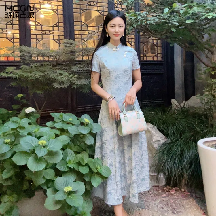 中式国风改良旗袍连衣裙女夏2025新款气质修身端庄大气WH0500139